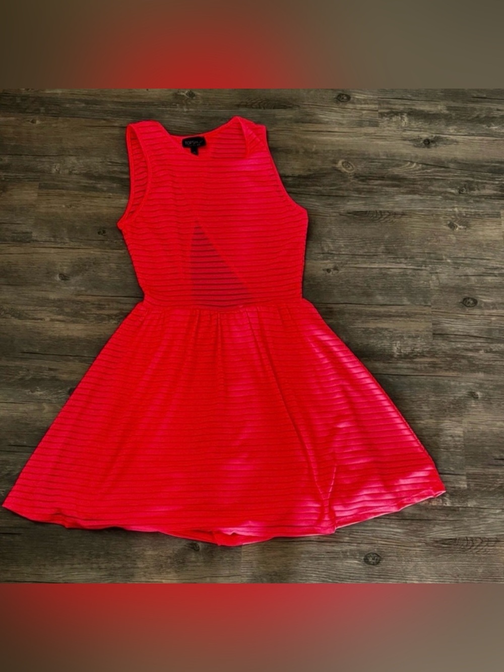 Topshop neon coral striped mesh skater dress size 4